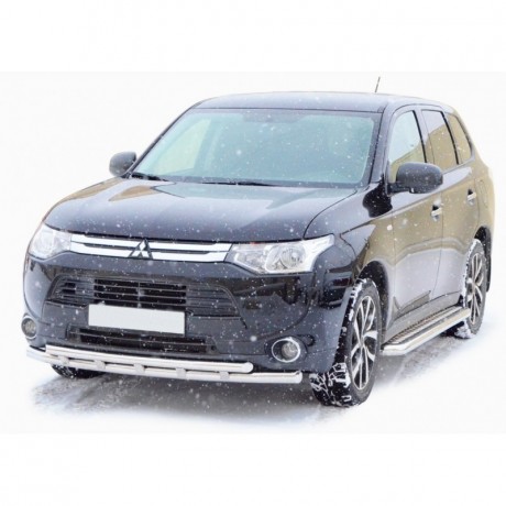 Защита переднего бампера «Труба двойная» (d63,5) для Mitsubishi Outlander (2014-2016)(Окрашенное) купить недорого с доставкой в Кириши